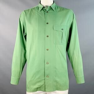 ISSEY MIYAKE Vintage L Green Blue Stripe Cotton One Pocket Long Sleeve Shirt